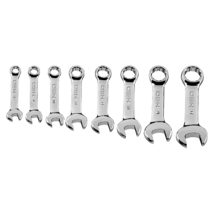 NEO TOOLS Klucze płasko-oczkowe krótkie 8-19 mm, z