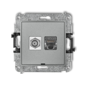 Mechanizm gniazda antenowego poj. typu F (SAT) + gniazda komp. poj. 1xRJ45