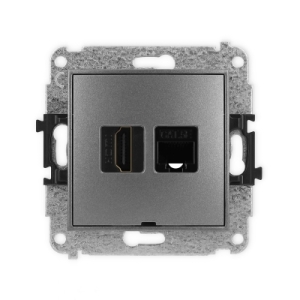 Mechanizm gniazda pojedynczego HDMI 2.0, 4K + gniazda komp. poj. 1xRJ45, kat. 5e, 8-stykowy, bez pola opisowego