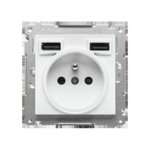 Simon 55 TGZ1ZUSB2AA.01/111 Gniazdo wtyczkowe z zintegrowaną ładowarką 2xUSB A (moduł), 2.1 A, 5 V DC, 230 V; Biały mat