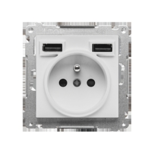 Simon 55 TGZ1ZUSB2AA.01/114 Gniazdo wtyczkowe z zintegrowaną ładowarką 2xUSB A (moduł), 2.1 A, 5 V DC, 230 V; Jasnoszary mat