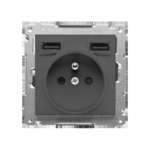 Simon 55 TGZ1ZUSB2AA.01/116 Gniazdo wtyczkowe z zintegrowaną ładowarką 2xUSB A (moduł), 2.1 A, 5 V DC, 230 V; Grafitowy mat