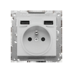 Simon 55 TGZ1ZUSB2AA.01/143 Gniazdo wtyczkowe z zintegrowaną ładowarką 2xUSB A (moduł), 2.1 A, 5 V DC, 230 V; Aluminium mat