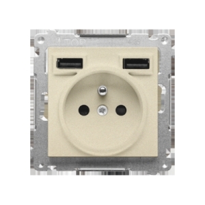 Simon 55 TGZ1ZUSB2AA.01/144 Gniazdo wtyczkowe z zintegrowaną ładowarką 2xUSB A (moduł), 2.1 A, 5 V DC, 230 V; Szampański mat