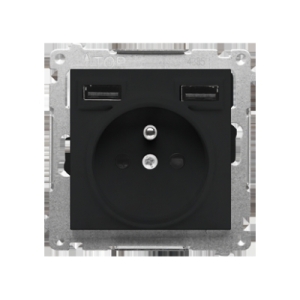 Simon 55 TGZ1ZUSB2AA.01/149 Gniazdo wtyczkowe z zintegrowaną ładowarką 2xUSB A (moduł), 2.1 A, 5 V DC, 230 V; Czarny mat