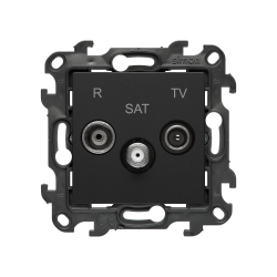 Gniazdo antenowe R-TV-SAT przelotowe, (moduł), Simon 24, IP20/IP44, czarny mat