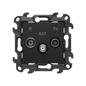 Gniazdo antenowe R-TV-SAT przelotowe, (moduł), Simon 24, IP20/IP44, czarny mat