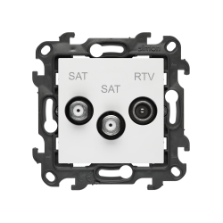 Gniazdo antenowe SAT-SAT-RTV satelitarne podwójne, (moduł), Simon 24, IP20, biały