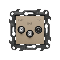 Gniazdo antenowe SAT-SAT-RTV satelitarne podwójne, (moduł), Simon 24, IP20, szampański mat