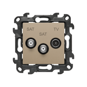 Gniazdo antenowe SAT-SAT-RTV satelitarne podwójne, (moduł), Simon 24, IP20, szampański mat