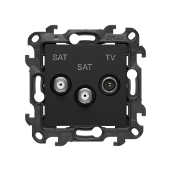 Gniazdo antenowe SAT-SAT-RTV satelitarne podwójne, (moduł), Simon 24, IP20, czarny mat