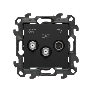 Gniazdo antenowe SAT-SAT-RTV satelitarne podwójne, (moduł), Simon 24, IP20, czarny mat
