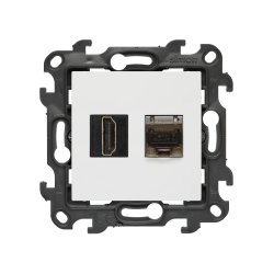 Gniazdo HDMI 2.1 + komputerowe RJ45 kat.6., (moduł), Simon 24, IP20, biały, Standard HDMI: HDMI 2.1