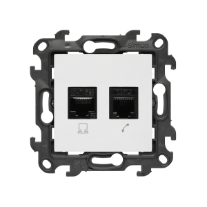 Gniazdo komputerowe RJ45 kategoria 5e + telefoniczne RJ11, (moduł), Simon 24, IP20/IP44, biały