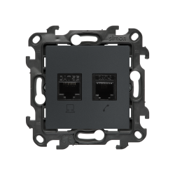 Gniazdo komputerowe RJ45 kategoria 5e + telefoniczne RJ11, (moduł), Simon 24, IP20/IP44, grafitowy mat