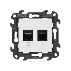 Gniazdo komputerowe RJ45 kategoria 5e + telefoniczne RJ12, (moduł), Simon 24, IP20, biały