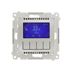 Regulator temperatury z wyświetlaczem (czujnik wewnętrzny lub sonda), srebrny mat, metalizowany