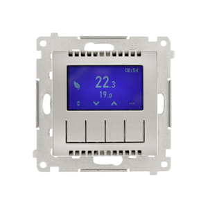 Regulator temperatury z wyświetlaczem (czujnik wewnętrzny lub sonda), srebrny mat, metalizowany