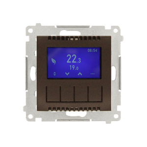 Regulator temperatury z wyświetlaczem (czujnik wewnętrzny lub sonda), brąz mat, metalizowany
