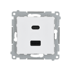Ładowarka USB podwójna, C+A, biały, 30W