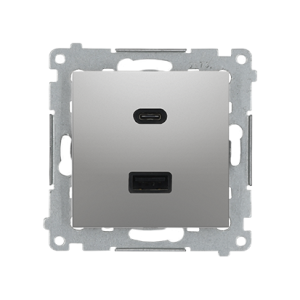Ładowarka USB podwójna, C+A, srebrny mat, metalizowany, 30W