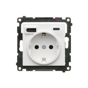 Gniazdo z ładowarką USB, C+A, (moduł), 2,1A, 16A, biały mat