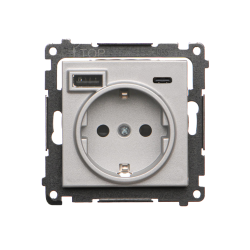 Gniazdo z ładowarką USB, C+A, (moduł), 2,1A, 16A, aluminium mat