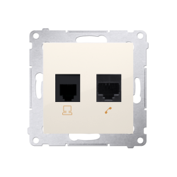 Gniazdo komputerowe RJ45 kategoria 5e + telefoniczne RJ12 (moduł) kremowy