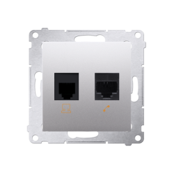 Gniazdo komputerowe RJ45 kategoria 5e + telefoniczne RJ12 (moduł) srebrny mat, metalizowany